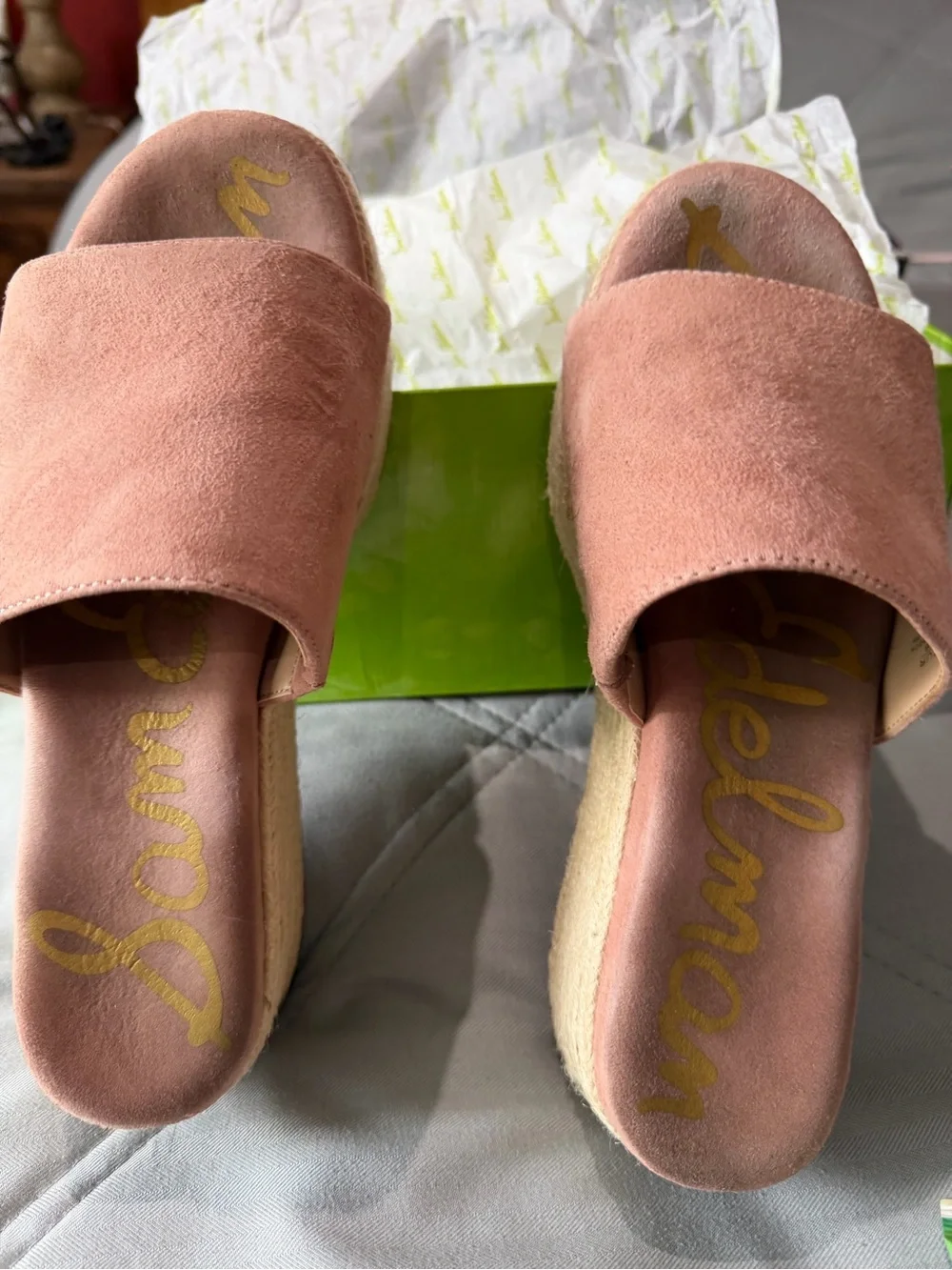 Sam Edelman Pink Suede Platform Espadrille Slide Sandals